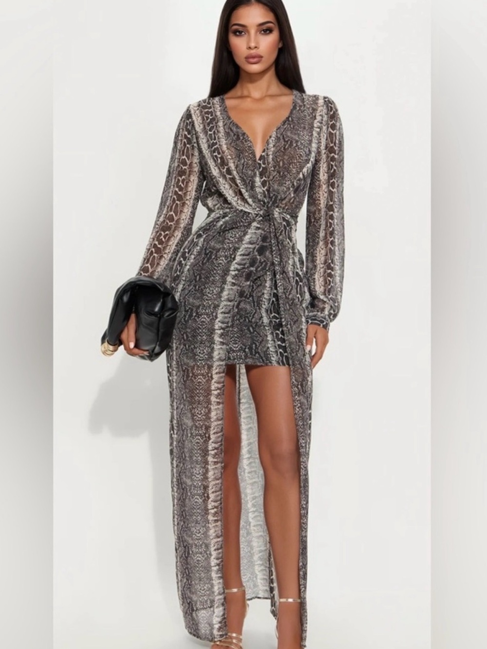 Elegant Snake Print Maxi Dress